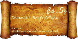 Csetneki Szofrónia névjegykártya